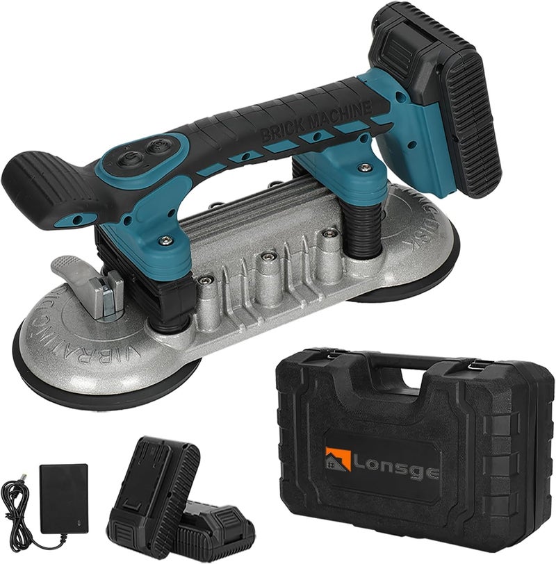 Longse Tile Installation Tool Vibration Machine-Double Suction Cup, 400kg Adsorption Handheld Automatic Tiling Vibrator, Electric Tile Vibrator Tools 6 Speeds Adjustable 12500mAh Max RPM 28000r/min - Image 1